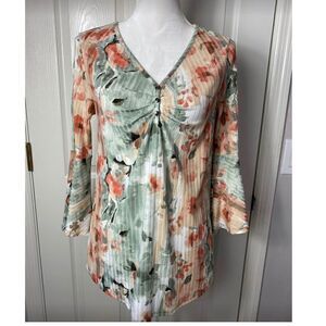 SAMI & Jo Small Woman’s Bell Sleeve Ribbed Watercolor Top